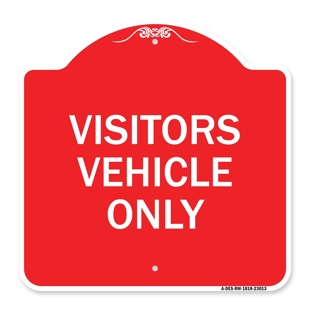 Reserved Parking Sign Visitor Vehicles Only, Red & White Aluminum Sign, 18" x 18", RW-1818-23013